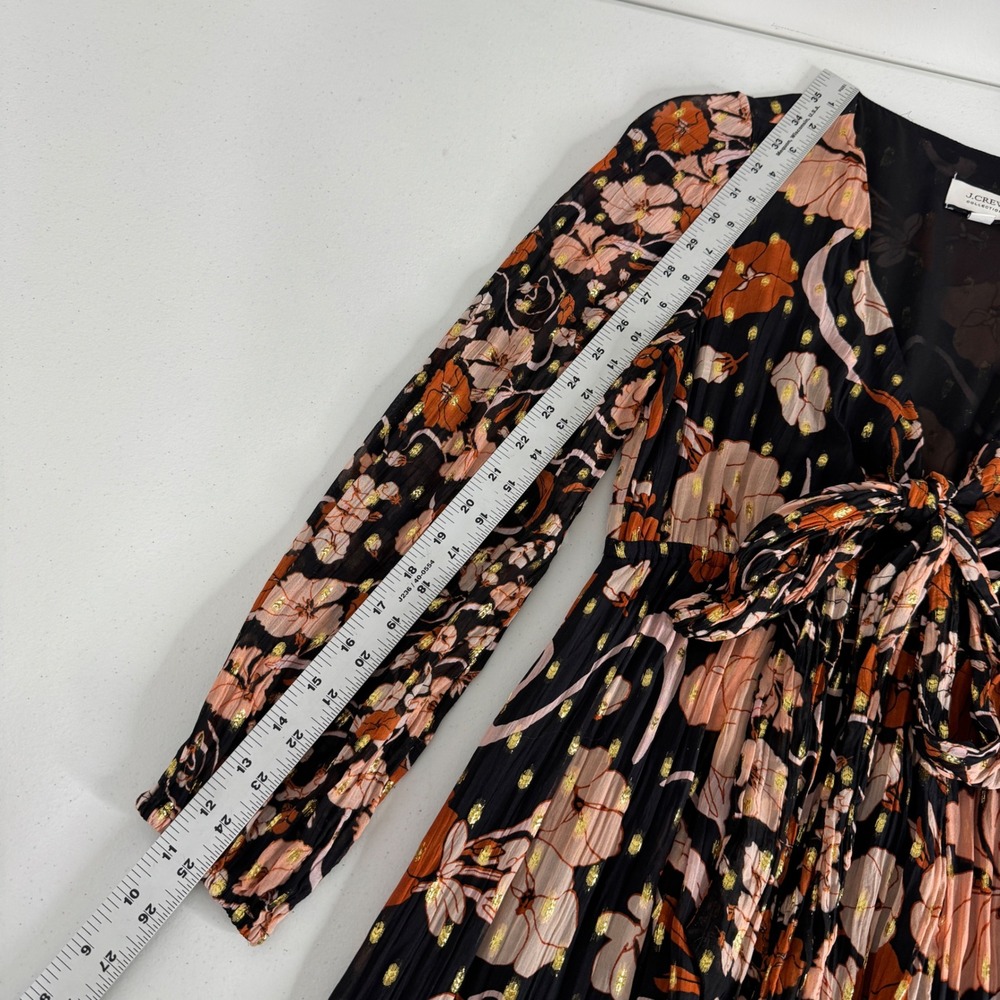 J.Crew Collection Tie-front Lurex Dress Womens XS Black Floral Metallic Sundress - Picture 12 of 16